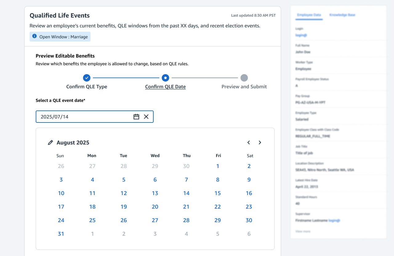 Step two of the resolve flow: confirm the date the event happened, using a date field and a month calendar